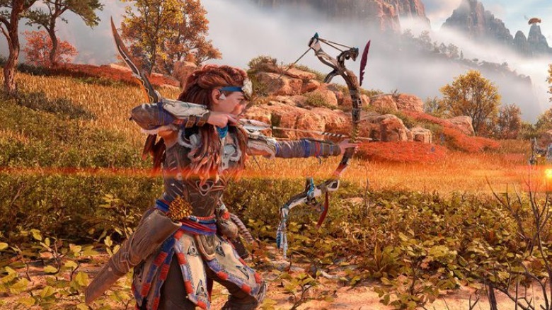 Aloy shooting an arrow