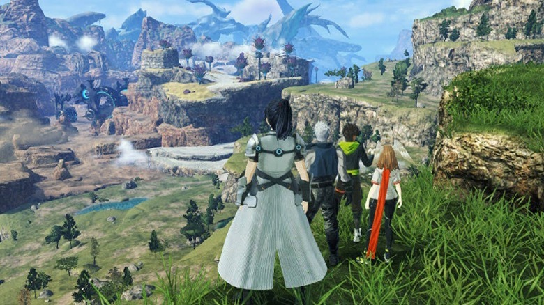 Characters overlooking the world of Xenoblade Chronicles 3