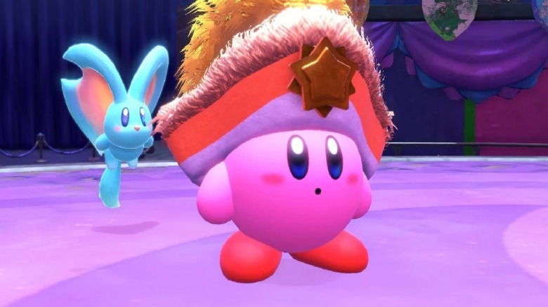 Kirby wearing a colorful hat