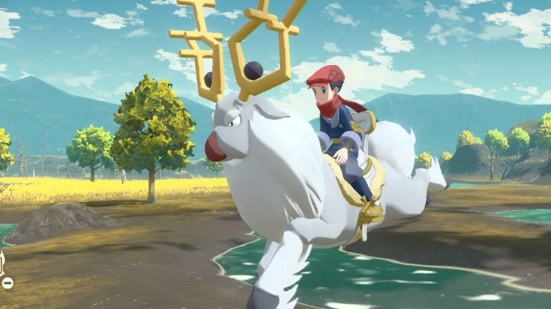 The player riding a Wyrdeer across the wild