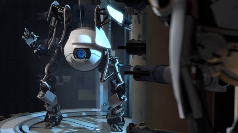 Atlas in Portal 2 standing and waving