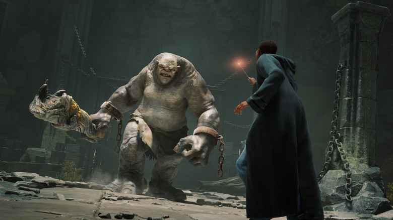 Player character casting spell against monster