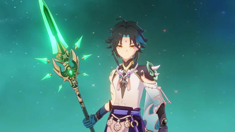Xiao holding Primordial Jade Winged-Spear polearm