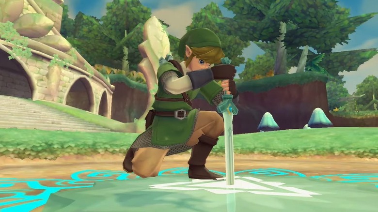 Link and pulling a sword out of the ground