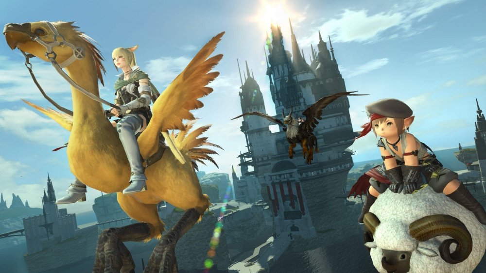 Final Fantasy 14 characters ride their mounts