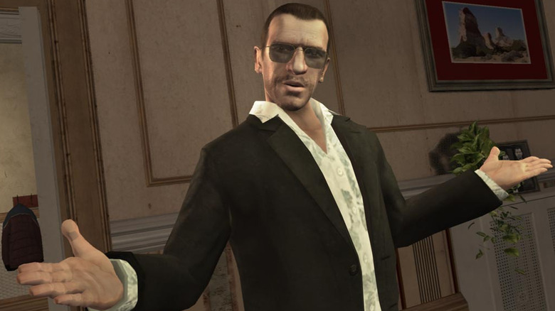 Niko Bellic in a casual suit and sunglasses