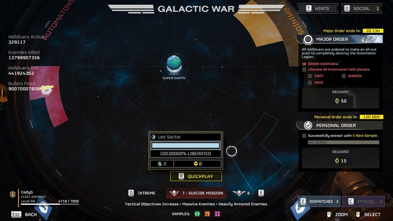 Galactic War map in Helldivers 2