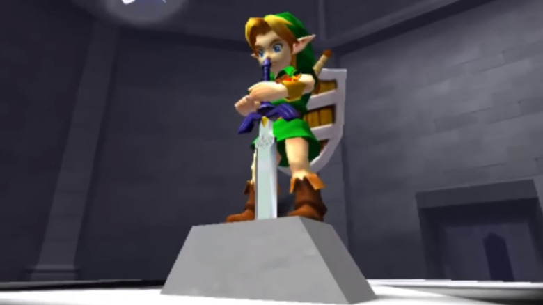 Young Link pulls the Master Sword in Ocarina of Time