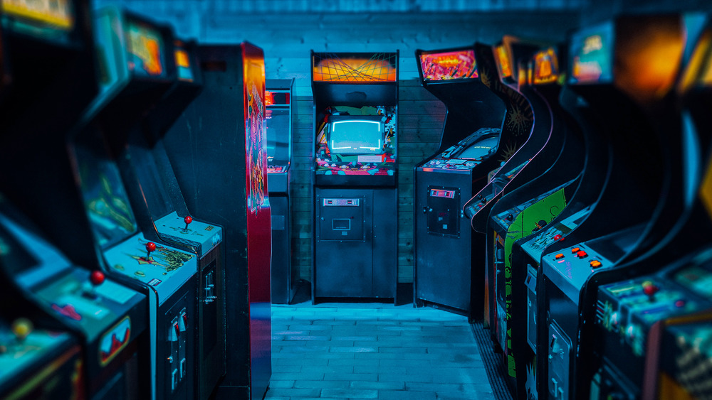 Dark arcade room