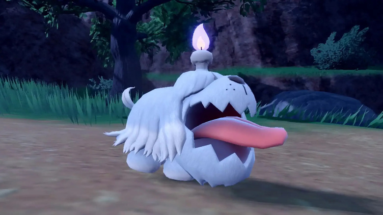 Pokemon SV Greavard in-game tongue out