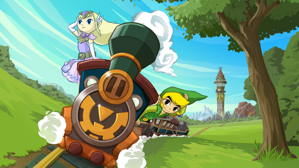 Link and Zelda ride the Spirit Train