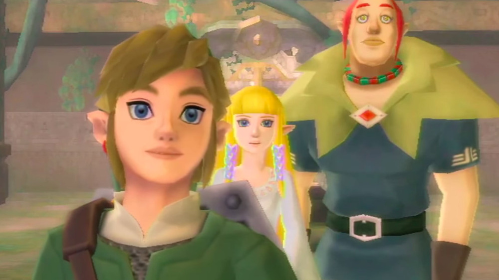Link looks proudly at the Master Sword