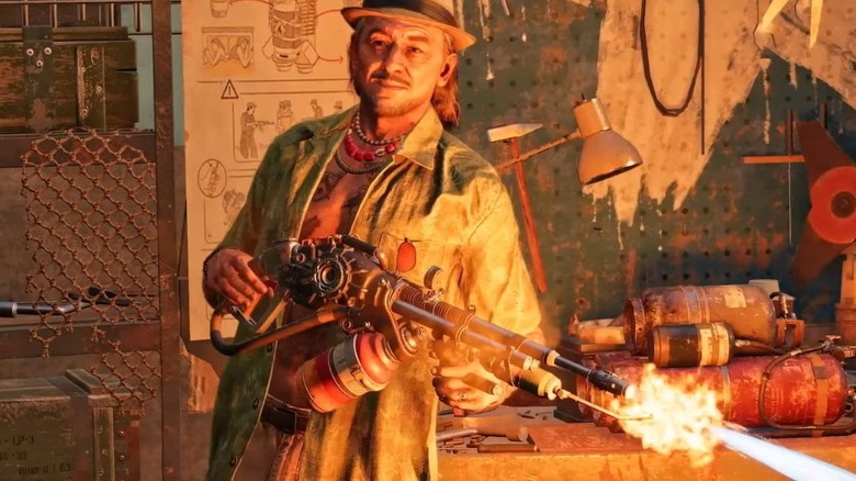 Juan Cortez using a flamethrower 