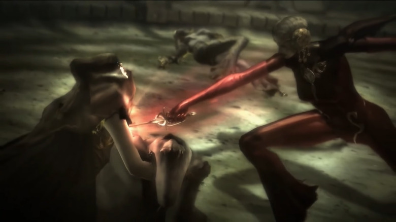 Jeanne stabbing Bayonetta