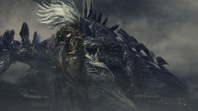 The Nameless King standing next to his dragon