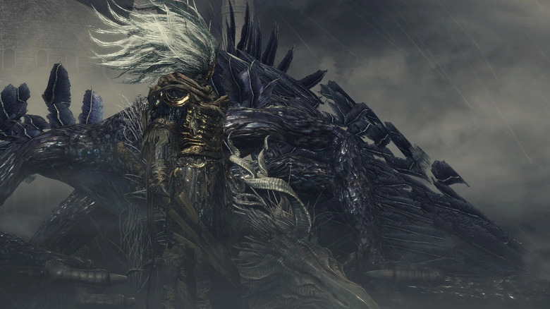 The Nameless King standing next to his dragon