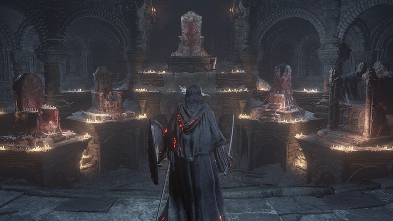 Ashen One standing in Firelink Shrine