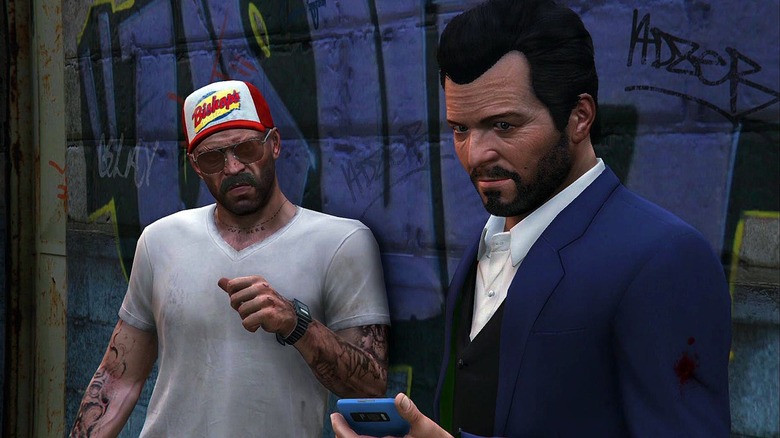 Trevor and Michael chat in an alleyway