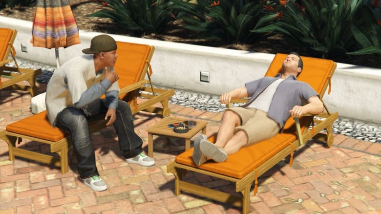 Franklin talks to Michael by the pool