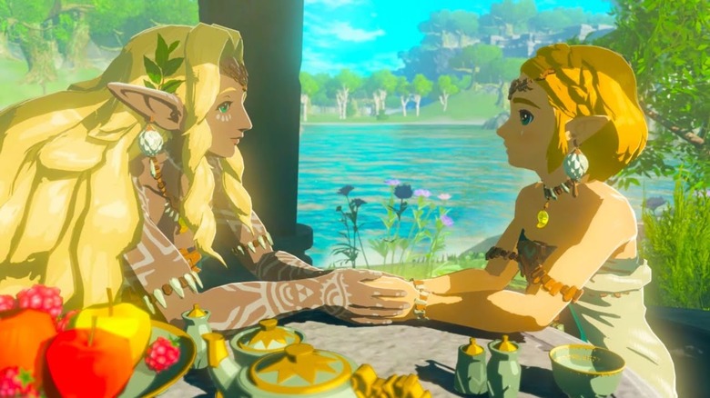 Sonia gripping Zelda's hands