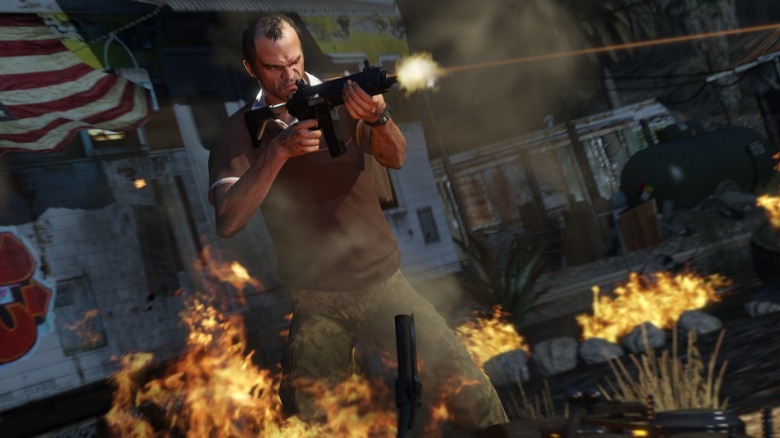 gta grand theft auto 5 trevor phillips assault rifle shootout