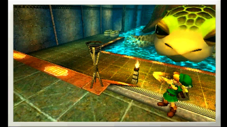 Link lighting a brazier near the giant turtle