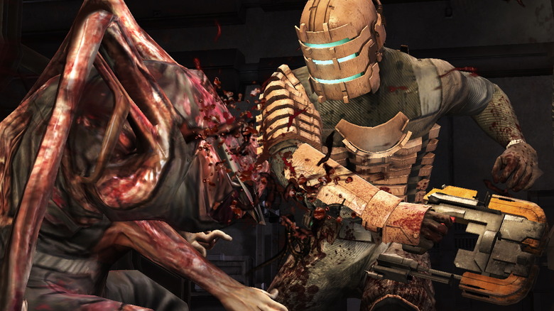 Dead Space character hitting a necromorph