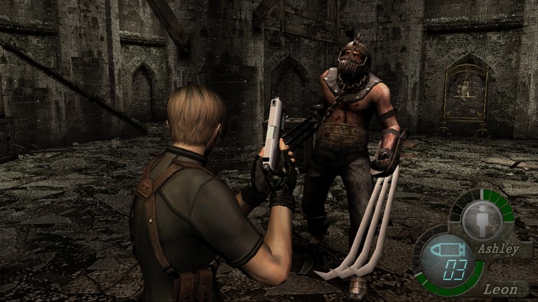 Resident Evil character fighting an enemy