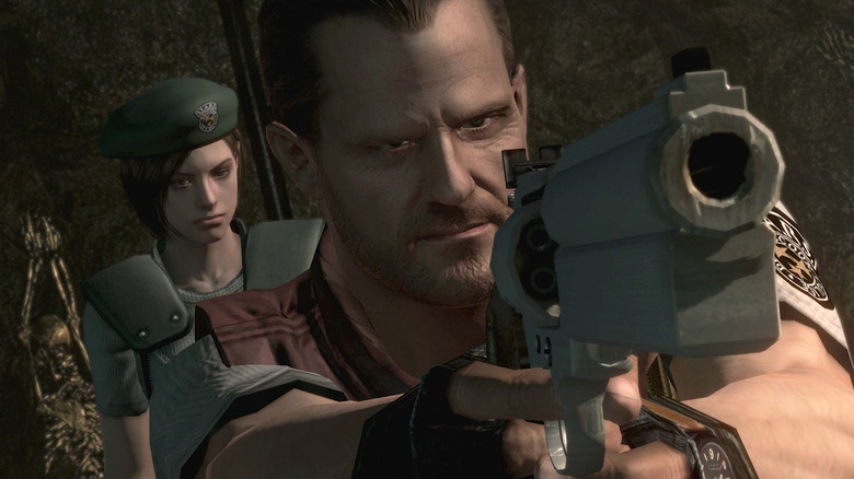 Resident Evil character aiming a gun