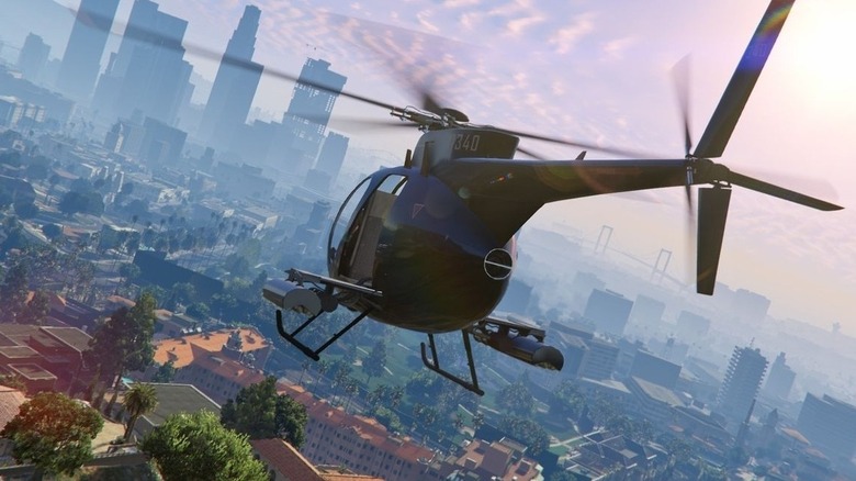 GTA 5 helicopter over city