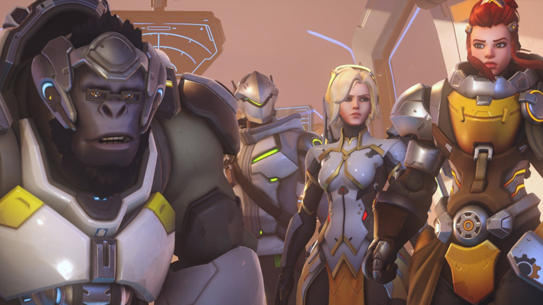 Overwatch group photo with Winston Brigitte Mercy and Genji