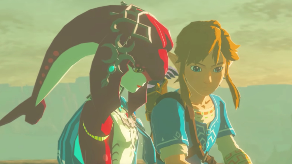 link and mipha sitting together