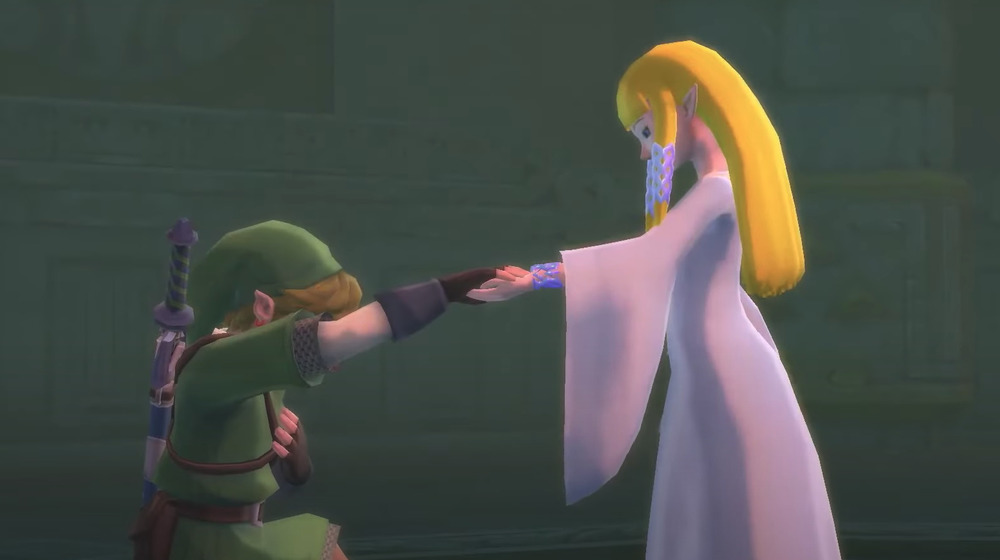 Link kneels to Zelda