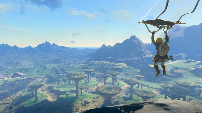 Link gliding over Hyrule