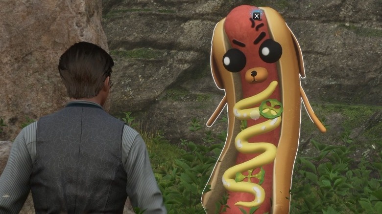 Player fighting a hot dog