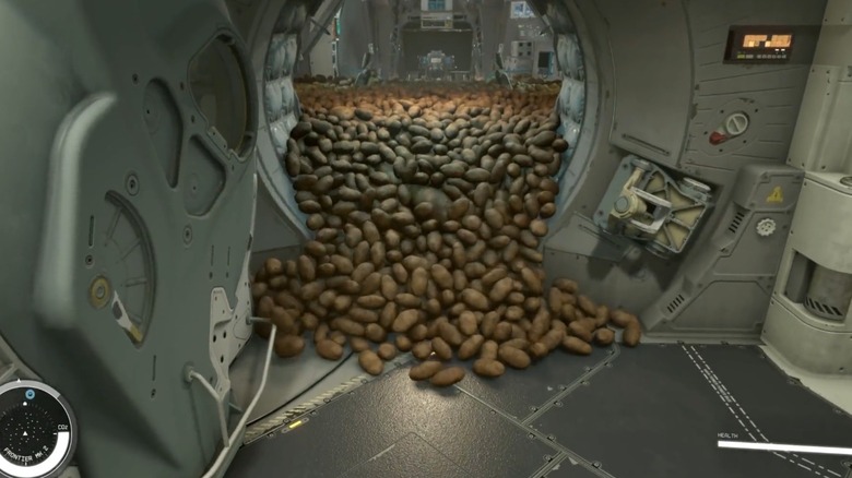 20,000 potatoes spilling out of a cockpit in "Starfield"