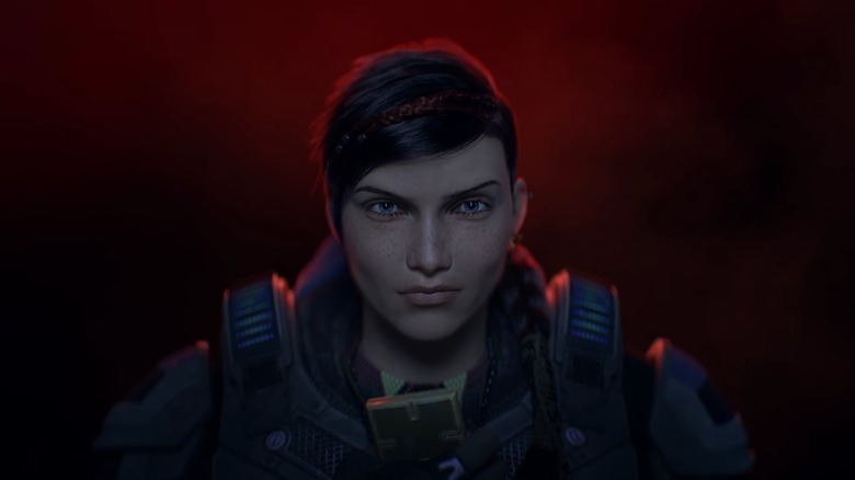 gears 5 kait diaz trailer stare, gears 5 kait diaz trailer scowl