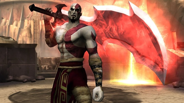 Kratos holding the Blade of Artemis