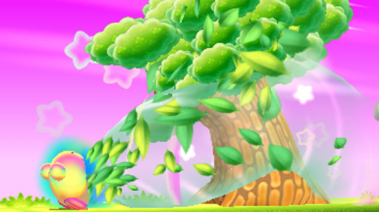 Kirby inhaling a tree
