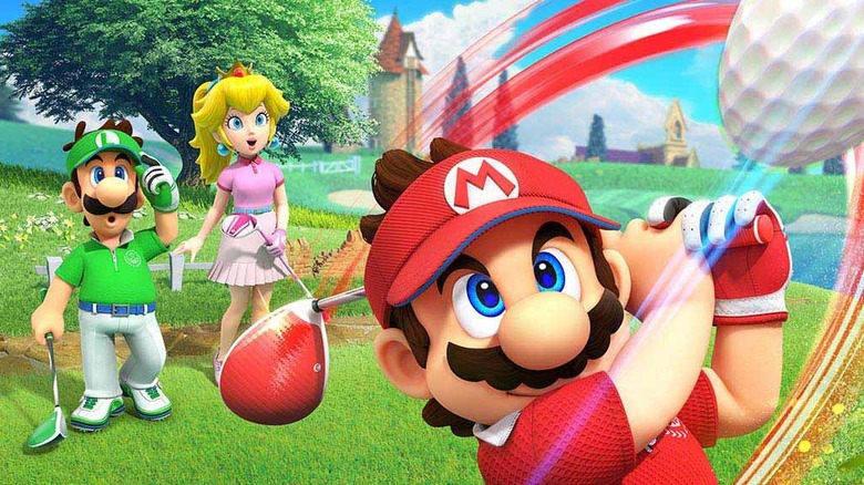 Mario swinging golf club