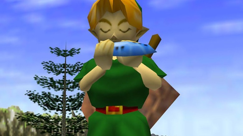 Link playing an ocarina in The Legend of Zelda: Ocarina of Time