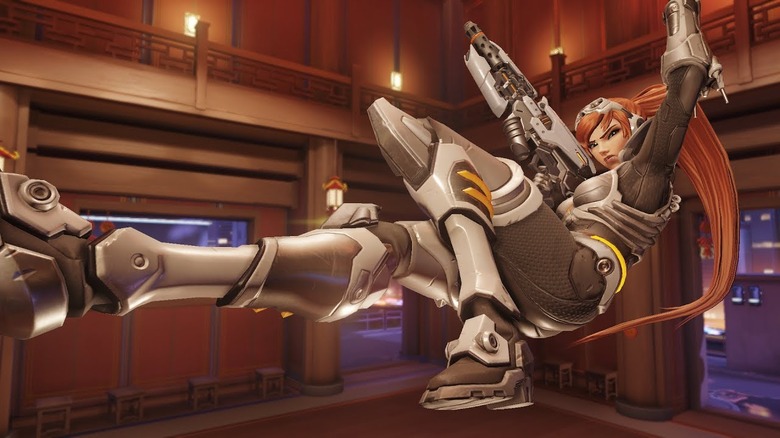 Overwatch character falling backwards