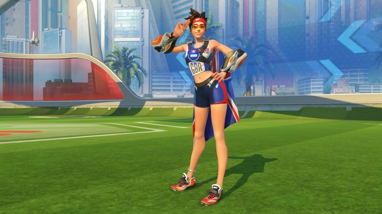 Overwatch character posing on field