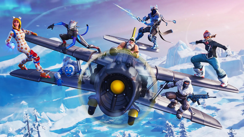 Winter Fortnite characters on plane