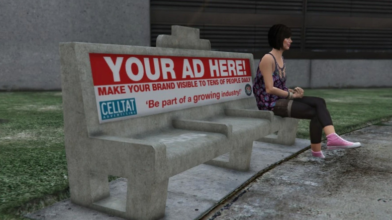 Celltat bench ad woman sits