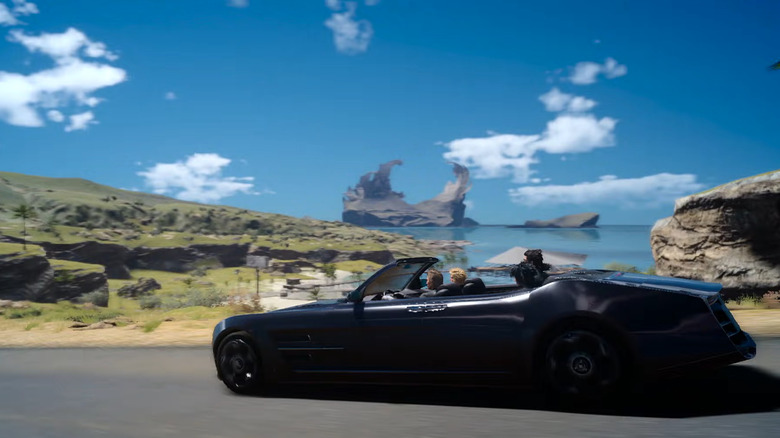 FF15 party driving in their convertible