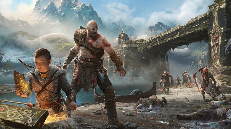 God of War 2018 Kratos and Atreus on shore