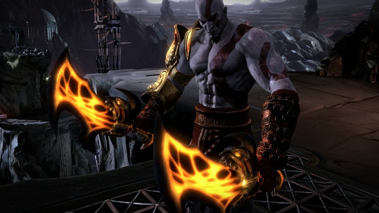 Kratos Inspecting Blades of Chaos