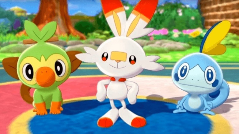 The three starters in Pokémon Sword