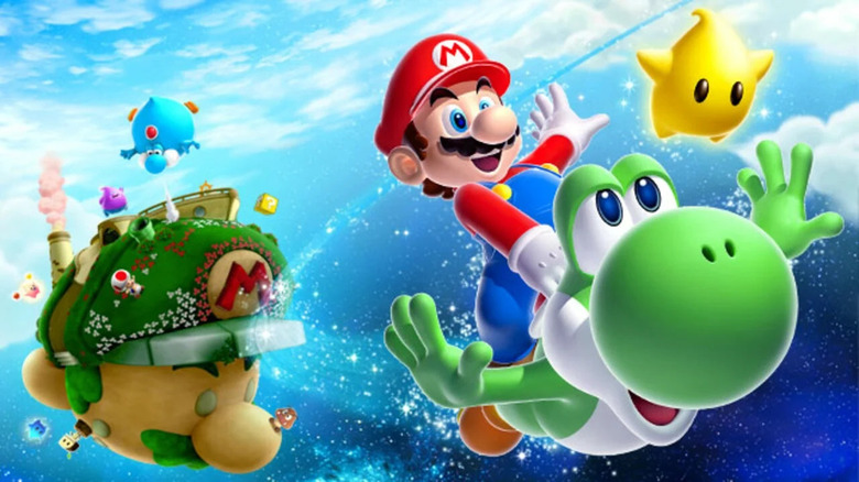 Super Mario Galaxy Mario flying on Yoshi